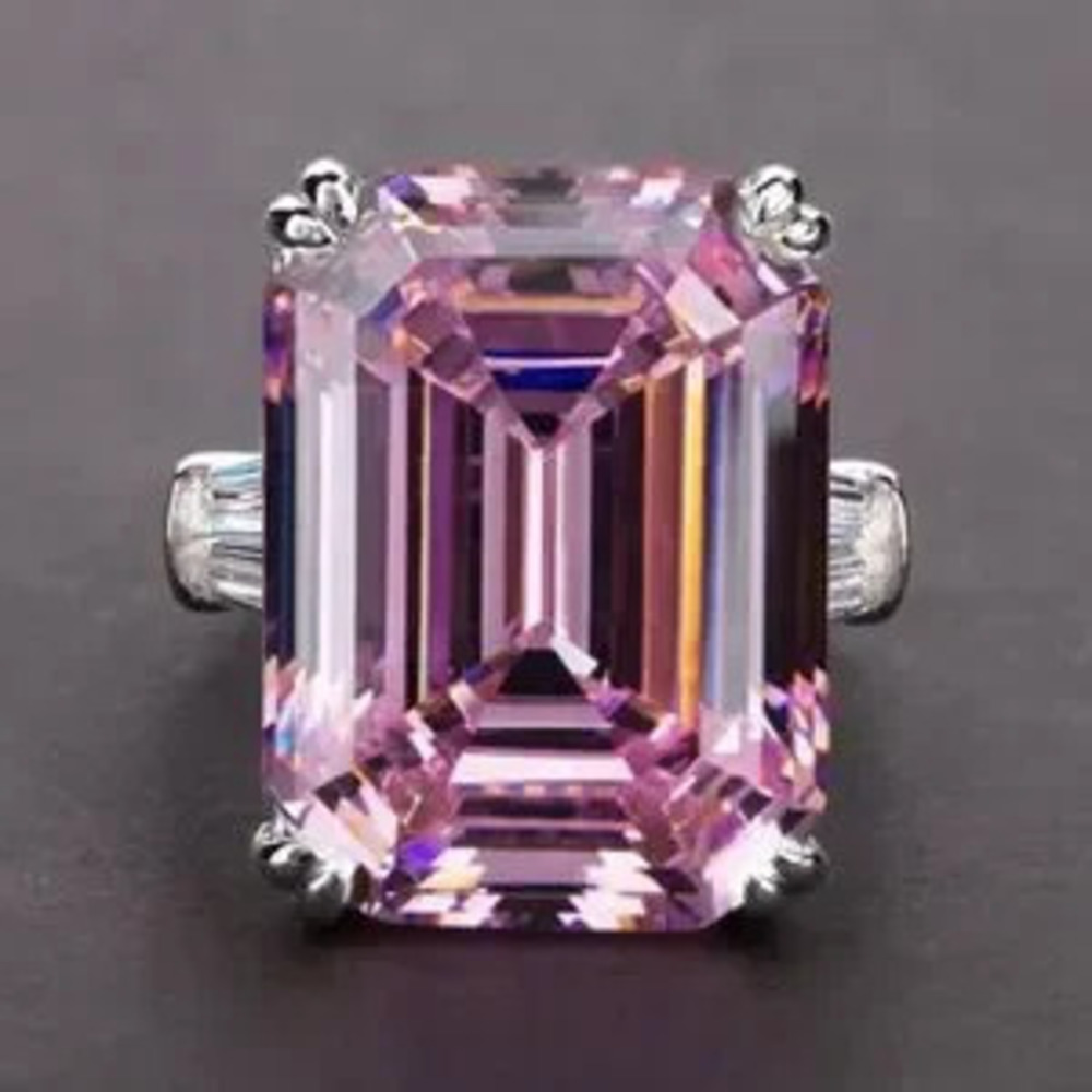 New Luxury Big Cz Pink ?Square Stone Ring Size 7,8